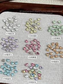 100pcs Random Mixed Color 3mm Heart-Shaped K9 Flatback Rhinestones, Hot-Selling Autumn/Winter Nail Art Decor, Sparkling Champagne Pink Purple Colorful Crystal Irregular Diamonds - Multicolor - View 6
