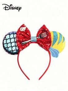 Disney 1pc Cartoon Mermaid Theme Bow Headband. Adorned With Seashell And Trident Elements, Paired With Fish Scale Pattern Earrings, It's A Super Cute Minnie Style Earring Headband; Perfect For School Parties, Masquerade Balls, Cosplay And Theme Park Visits. It's An Ideal Choice For Various Party Outfits And A Perfect Accessory For Playing Princess! (Hair Accessories, Headbands, Headwear, Women's Headbands) - Multicolor - View 8
