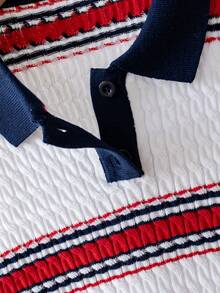 Girls' College Style Colorblock Striped Short Knit Pullover Sweater With Buttons, Suitable For School Casual Wear In Spring, Autumn, Winter - White - View 4