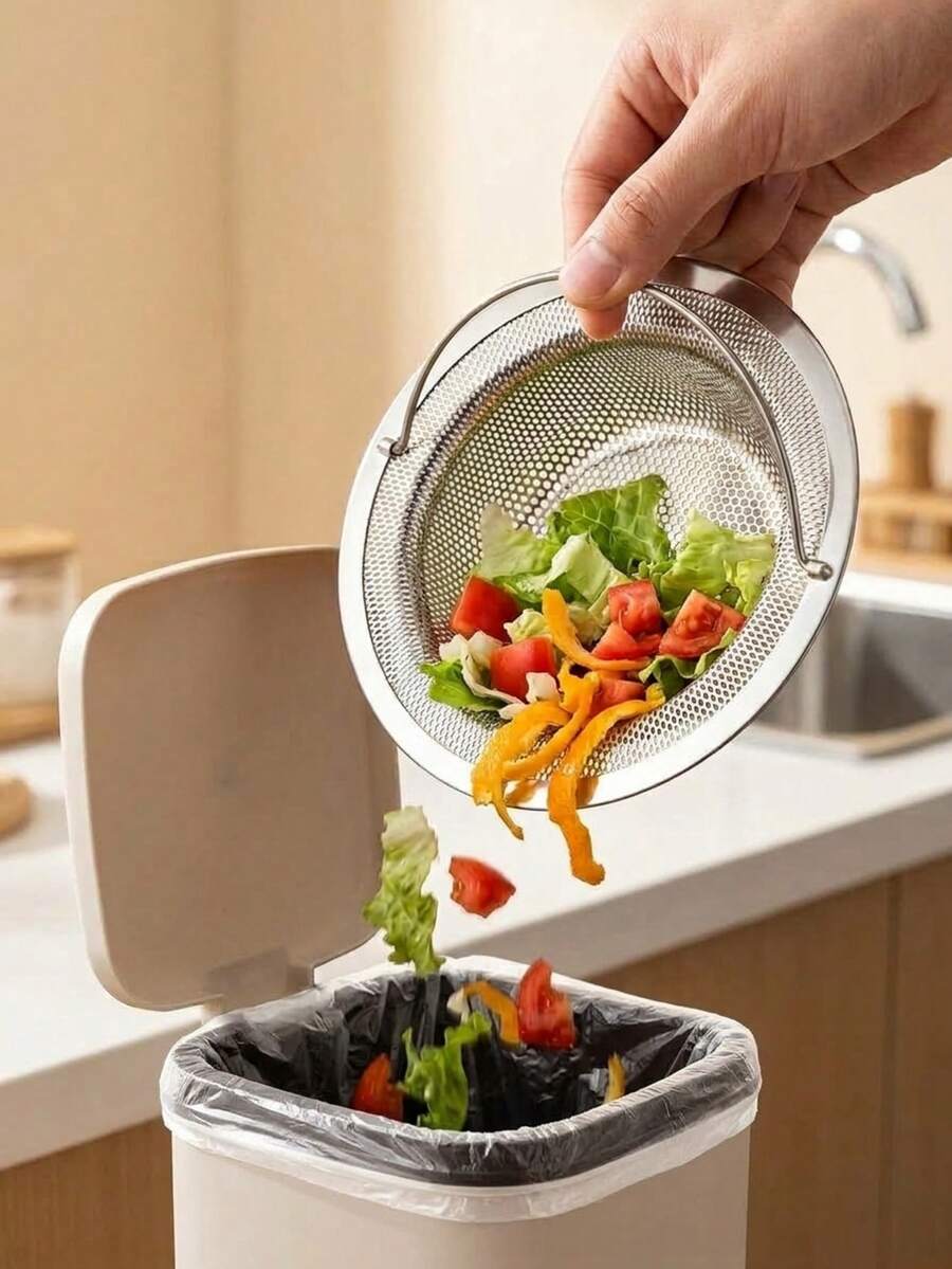1pc Kitchen Sink Strainer Basket, Stainless Steel Fine Mesh Sink Filter With Handle, Anti-Clogging Food Catcher Drain Strainer For Kitchen Sinks, Fits Most Standard Sink Drains, Heavy Duty & Rust-Resistant - Multicolor - View 1