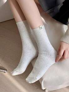 1/4 Pair Women's Solid Color Mid-Calf Socks, Casual, Breathable And Fashionable Women's Ankle Socks And Tights, Warm Winter Socks, Rabbit Pattern Design, Suitable As Christmas Gift. - Multicolor - View 9
