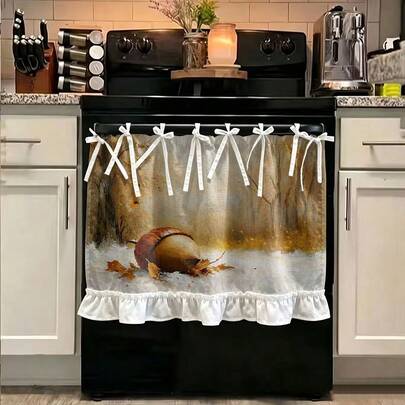 1 Piece Kitchen Stove Dust Cover, Cabinet Decorative Curtain, 2D Printed Autumn Pumpkin And Leaf Pattern, Suitable For Home Kitchen Microwaves, Is An Ideal Choice For Kitchen Decoration And Appliance Protection, Home Decor, Kitchen Blackout Curtain