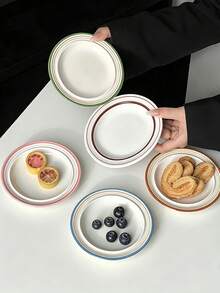 1pc Ins Korean Style Minimalist Afternoon Tea Dessert Plate, Mini Ceramic Underglaze Colored Dish, Suitable For Cafe, Home, Restaurant, Party, Ball, Office - Multicolor - View 4
