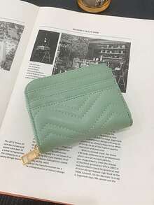 Women's Mint Green Quilted Accordion Card Wallet, Zipper Around Bifold Card Case With Heart Stitching, Multi Card Slots & Coin Pocket - Green - View 4
