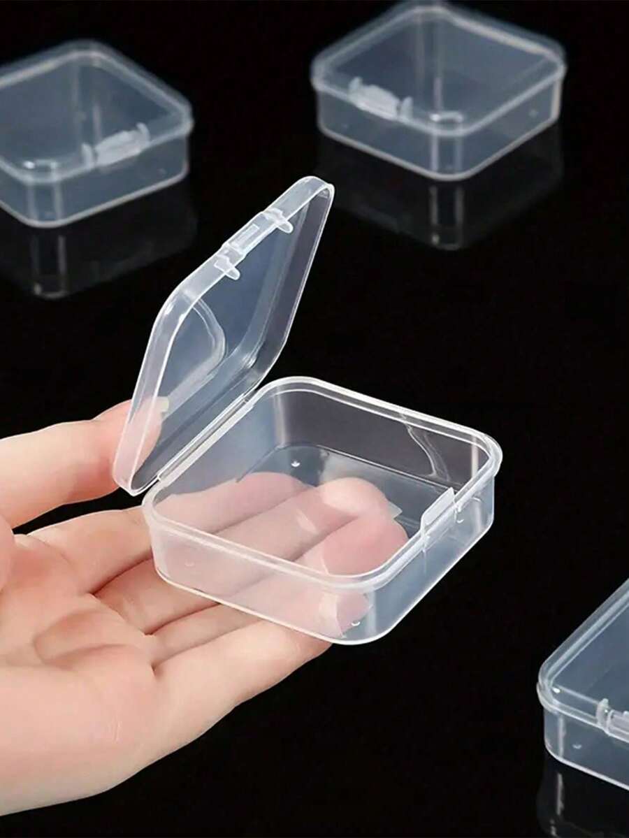 2pcs Transparent Plastic Square Boxes, 4.5cm/1.77in, Clear Storage Boxes With Hinged Lids, Small Bead Storage Boxes, Mini Organizer Boxes, Suitable For DIY Crafts, Jewelry And Other Small Items, Back To School Essential - Clear - View 1