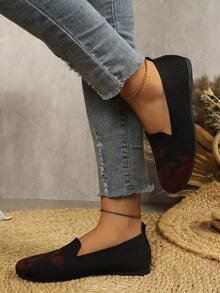 Vintage Jacquard Knit Slip-On Shoes, Soft Sole Lightweight Slip-On Flat Shoes For Commuting And Casual Wear - Black - View 4