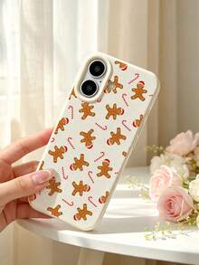 White Leather Texture Case With Gingerbread Man And Candy Cane Pattern, Cute Christmas Design, Ideal Winter Gift Choice - Multicolor - View 4