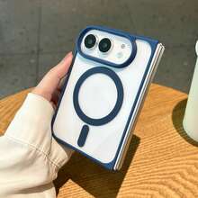 Miniso 磁吸無線充電手機殼，相容 iPhone Duo，新款 iPhone 18 折疊式，壓克力 PC 硬背 + TPU 軟邊，高透明 HD 保護殼，極簡商務高級風，男女通用 - 深藍色 - 查看 4