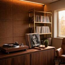 Vintage Vinyl Record Storage Rack, Wooden And Steel Desktop Record Holder With Adjustable Slots, Non-Slip Base, LP Album Display Storage Rack, Suitable For CD Record Collection - Brown - View 4
