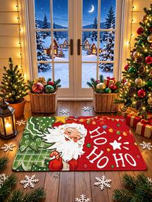 1pc Red Christmas Door Mat, Funny Cute Santa Claus Non-Slip Welcome Mat For Front Door Entryway Floor Hallway Laundry Room Kitchen Sink, Winter Holiday Decor - A - View 4