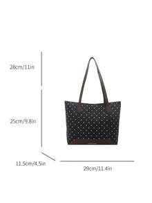 1 buah Tas Tote Patchwork Kapasitas Besar Motif Polkadot Hitam PU untuk Wanita - Hitam - View 6