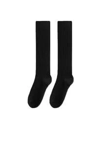 1/2/3 Pairs Women's Solid Color Knitted Calf Socks, Thickened Warm Long Tube Socks, Suitable For Daily Commute Wear - Multicolor - View 14
