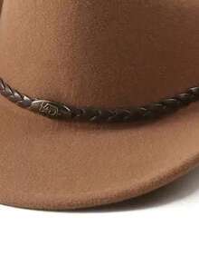 1pc Men's Western Cowboy Hat, Solid Color, Metal Hat Band Decoration, Rolled Brim Jazz Style, Casual Versatile, Party, Daily Wear - Multicolor - View 3