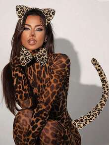 3-Piece Cute Fun Cheetah Costume Accessories - Includes Cat Ear Headband, Tail And Bow, Suitable For Carnival, Festival And Party - Leopard - View 6