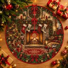 1pc Fireplace Pattern Christmas Tree Skirt, Elegant Color Holiday Decoration, 5 Sizes, Unisex Holiday Gift, Suitable For Home And Party Christmas Home Decor - Fireplace - View 1