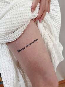 1pc Waterproof Anti-Rub PVC Realistic Tattoo Sticker "Brave & Independent" Letter Pattern, Suitable For Daily Wear - Grey - View 5