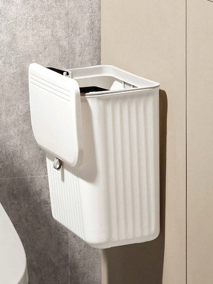 1pc White Hanging Kitchen Trash Can, Cabinet Door Trash Can, Space-Saving Wall-Mounted Trash Can, Suitable For Kitchen And Bathroom, Kitchen Trash Can, Kitchen Accessories, Bedroom Trash Can, Bathroom Trash Can, Trash Can, Storage Box - Multicolor - View 1