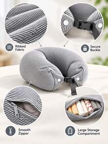 2/1pc Adjustable U-Shaped Travel Neck Pillow - Wide & Comfortable Design With Convenient Zipper; Portable & Practical For Car, Train, Office And Airplane; Ideal For Long Flights; Travel Essential - Multicolor - View 8