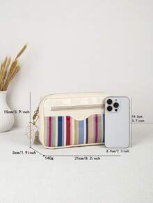 Women's Colorful Striped Crossbody Bag, Glossy Small Shoulder Purse With Adjustable Wide Strap, Zipper Pocket Casual Everyday Bag - Multicolor - View 3