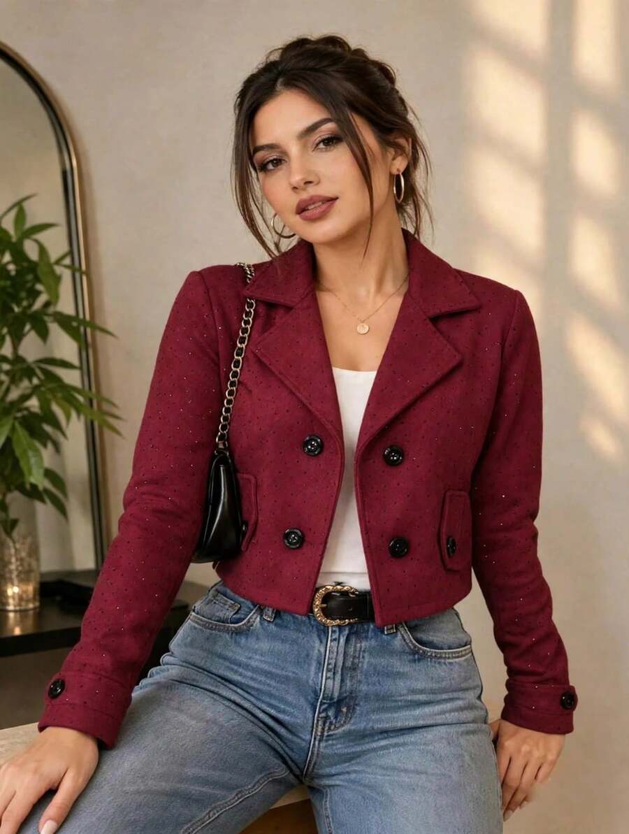 Women Blazers - Burgundy - View 1