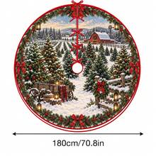 1件農場雪景紅穀倉圖案聖誕樹裙，優雅節日裝飾，5種尺寸，中性節日禮物，適用於居家與派對聖誕裝飾 - 農場雪景紅穀倉 - 查看 14