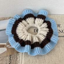 1pc Striped Vintage Polyester (Polyester) Hair Scrunchie, All-Season Korean Style Colorblock Knitted Knitted Yarn Large Scrunchie, Slouchy Bun Hair Tie, Autumn/Winter Fuzzy Pleated Hair Rope - Multicolor - View 4