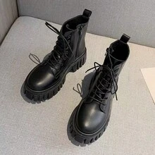 女款英式厚底短靴 機車靴 中筒靴 舒適戶外穿著 - 黑色 - 查看 7