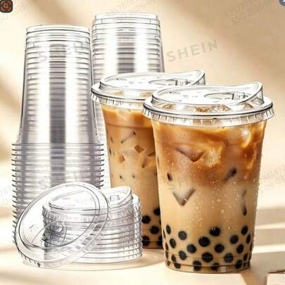 Thickened Transparent Milk Tea Cups With Flip Lid, Popular Strawberry Beverage Cold Drink Takeout Cups, Commercial Plastic Cups For Coffee Shop Juice Fruit Tea;;With Sealed Flip Lid Leak-Proof, Universal For Milk Tea, Fruit Tea, Iced Drinks, Perfect For Street Stalls, Coffee Shops, Delivery