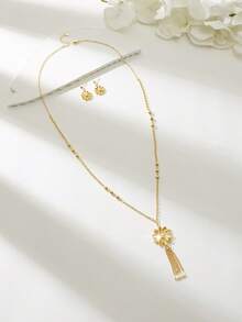 Mgyi 2Pcs Bohemian Brass Gold Plated Embossed Flower Jewelry Set For Women Vacation - Gold - View 16