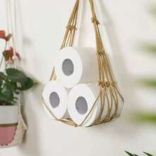 1pc Handmade Woven Toilet Paper Roll Storage Holder, Bathroom Tissue Paper Net Bag - Multicolor - View 4