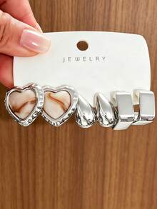 4/16PCS Fashionable Elegant Floral Geometric Multi-Element Silver Metallic Earring Set, Women's Fashion Earring Set (Lightweight CCB Material, Non-Fading) - Silver - View 2