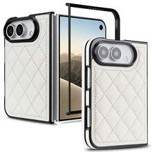 1pc PU Leather Magnetic Wireless Charging Foldable Phone Case, Full Body Shockproof Protective Cover Compatible Withi Phone Duo - White - View 1