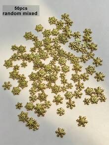 50 st juliga nagelstrass i blandad legering med snöflingor i guld och silver, nageldekorationer för högtidsmanikyr DIY - Multifärgad - Visa 8