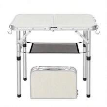 Adjustable Height Folding Table Portable With Storage Net And Hooks Picnic Garden Camping Outdoor Use - 1 - View 5