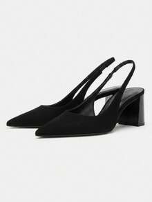 French Elegant Style Pointed Toe Bow Backless Low Vamp High Heel Shoes For Women, Matching Skirts, Strap Chunky Heel Closed Toe Sandals - Black - View 5