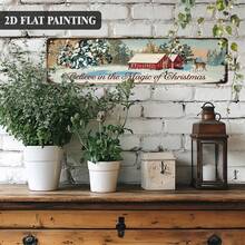 2D Flat Metal Sign, 16X4 Inches, Rustic Christmas Theme With "Believe In The Magic Of Christmas" Phrase, Vintage Style Wall Plaque For Decorating Porch, Living Room, Cafe, Bar And Office - A - View 4