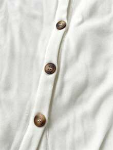 Women's Plus Size White Hooded Cardigan, Button Front Long Sleeve Casual Knit Top, Autumn/Winter - White - View 3