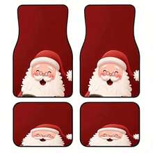 4pcs Universal Car Floor Mats Set, Santa Claus Red Design, Durable Polyester Material, Easy To Clean, Front And Rear Mats, Full Vehicle Protection, Car Interior Accessories, Christmas Gift - Santa Claus - View 9