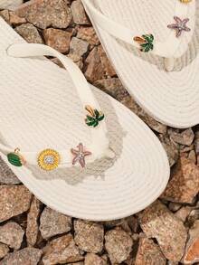 Evertop Surf Women's Flip Flops Bohemian Beach Sandals DIY Detachable Metal Shoe Accessories - Beige - View 7