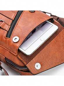 Men Black Leather Messenger Sling Bag, Adjustable Strap Multiple Compartment Cross Body Bag - Black - View 5