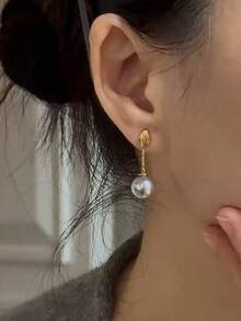1 Pair Fashionable Exquisite Geometric Tassel Grey Faux Pearl Earrings Suitable For Women's Daily And Party Wear - Yellow Gold - View 4