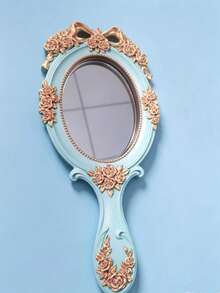 Cross-Border Hot-Selling Wooden Printed Hand Mirror, Printed Not Carved, European Vintage Handle Mirror, Handheld Mirror, Oval Hotel Photo Prop, Ancient Style Baroque Mirror, Wooden Printed, Printed, Holiday Decoration, Gift For Friends, Home Decor, Ornament - 1PC - View 8