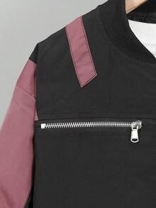 Boys' All-Season Casual Outdoor Vintage Versatile Multi-Pocket Functional Colorblock Stand Collar Workwear Jacket - Black - View 6