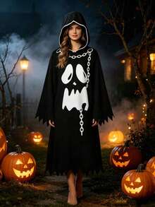 1pc Halloween Ghost Face White Ghost Cape, Unisex Cosplay Costume, Suitable For Theme Party (Fits Height 150cm) - View 5