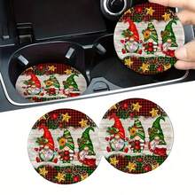 2D Christmas Santa Claus Theme Car Cup Holder Coasters 2pcs Set, 2.75 Inches, Designed To Prevent Slipping And Keep Your Car Cup Holder Clean And Dry. Made Of Acrylic Material. - Multicolor - View 7
