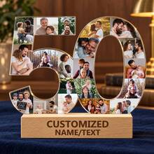 1pc Custom Photo Collage Number Ornament, Personalized Acrylic Tabletop Keepsake, Meaningful Milestone Gift For Birthday, Anniversary, Wedding, Graduation, Retirement, Family Memory Display, Home Shelf And Desk Decoration - Multicolor - View 14