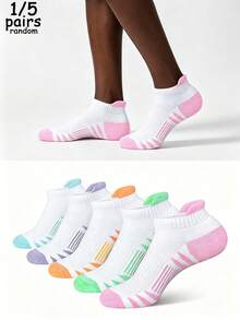 1/5 Pairs [Random Color] Unisex Sports Short Socks, Provides Compression Effect During Running, Comfortable And Soft To Wear, Non-Slip And Breathable. - Multicolor - View 1