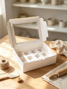 8/4/3pcs/1PC Cardboard Candy Cookie Boxes With Window, 6-Cavity Muffin Boxes, Large Candy Cookie Boxes For Birthday, Wedding, Valentine's Day Gift Packaging - Paper - View 3