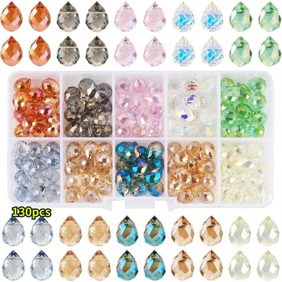 8x10mm 130pcs Mixed Color Crystal Teardrop Glass Beads For Jewelry Making Earrings Necklace Bracelet DIY - Multicolor - View 1