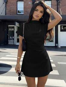 Xana Women's Solid Color Ruched Waist A-Line Mini Dress, Commuter Style ...